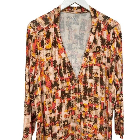 LOGO Lori Goldstein Cardigan Plus Size 1X Tunic Top V-neck Boho Orange Print Ray - Picture 3 of 7